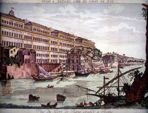 Tiber पर रीपा ग्रांडे के बंदरगाह का दृश्य - उत्कीर्णन द्वारा अज्ञात कलाकार