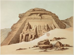 अबू सिंबल के मंदिर का दृश्य। मिस्र। 19वीं सदी का चित्रण। पेरिस, फ्रांस का कॉलेज द्वारा अज्ञात कलाकार
