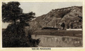 Poilvache, Vallee de la Meuse, बेल्जियम के गांव का दृश्य। 19वीं सदी के उत्तरार्ध की क्रोमोलिथोग्राफी। द्वारा अज्ञात कलाकार