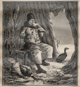 चार्ल्स रैबोट की यात्राएँ (1856-1944): साइबेरिया के ओस्तियाक (खांटी या खांते) मछली खा रहे हैं - "ला साइंस फ़्रैन्काइज़" में उत्कीर्णन द्वारा अज्ञात कलाकार
