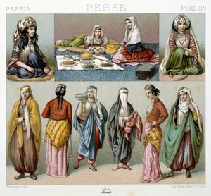 फारस में महिलाओं का भोजन और महिला वेशभूषा - रैसिनेटा द्वारा "" ऐतिहासिक पोशाक "" में द्वारा अज्ञात कलाकार