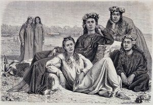 ताहिती की युवा महिलाएं - "ले टूर डू मोंडे" में द्वारा अज्ञात कलाकार