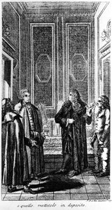 लिबर्टिन जियाकोमो कैसानोवा (1725-1798) साहसी और इतालवी लेखक की गिरफ्तारी। 19वीं सदी की नक्काशी द्वारा अज्ञात कलाकार