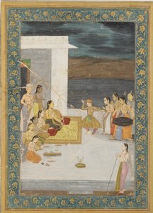 एक नर्तकी द्वारा मनोरंजन किया गया एक राजकुमारी; परिचारक और संगीतकार द्वारा अज्ञात कलाकार