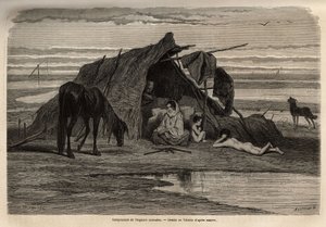 उत्तरी बोस्निया के मैदानी इलाकों में खानाबदोश जिप्सियों का एक शिविर। 1868 में जॉर्जेस पेरोट द्वारा दक्षिणी स्लावों के बीच यात्रा की यादों को चित्रित करने के लिए उत्कीर्णन, "ले टूर डू मोंडे" 1870-1871 में प्रकाशित, एडौर्ड चार्टन द्वारा संपादित, सं द्वारा अज्ञात कलाकार