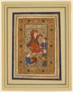 एक नाचते हुए दरवेश और तीन संगीतकार, उर्फी (फारसी, 1555-1591) के दीवान (संकलित कविताएँ) से द्वारा अज्ञात कलाकार