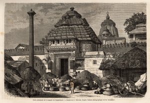 दक्षिणी बंगाल में एक पवित्र शहर और तीर्थ स्थल, जोघेरनॉट पगोडा (1200 के आसपास निर्मित) के मुख्य द्वार के सामने एक लोकप्रिय सैर। 1862-1864 में अल्फ्रेड ग्रैंडिडियर द्वारा भारत के मेरिडियन प्रांतों में यात्रा को चित्रित करने के लिए उत्कीर्णन, प्रकाशित द्वारा अज्ञात कलाकार