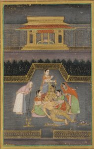 एक बीमार आदमी अपने परिवार से घिरा हुआ है द्वारा अज्ञात कलाकार