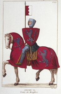 अमौरी VI, काउंट ऑफ़ मोंटफोर्ट (v.1192-v. 1241), अपने पिता साइमन IV किले की विजय का हिस्सा खो दिया और फ्रांस के राजा, लुई VIII को दक्षिण में अपने अधिकार सौंप दिए। 1830 से उत्कीर्णन। द्वारा अज्ञात कलाकार