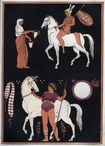 प्राचीन ग्रीस - घोड़े पर चढ़ने का तरीका - ब्रह्मांड के सभी लोगों के रीति-रिवाजों और परंपराओं से उत्कीर्णन। वह सरकार का इतिहास है, कानूनों का, मिलिशिया का, सभी देशों के धर्म का सबसे दूरस्थ समय से लेकर आज तक "1856 द्वारा अज्ञात कलाकार