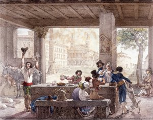 1820 के आसपास रोम में बिस्त्रो। द्वारा अज्ञात कलाकार