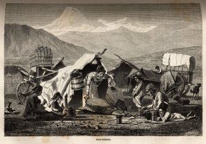 बोहेमियन शिविर। काकेशस के प्रांतों में यात्रा को चित्रित करने के लिए, 1864-1865 में बेसिल वेरेशैगुइन द्वारा, "ले टूर डू मोंडे, नोव्यू जर्नल डेस वॉयेज" में प्रकाशित, एडौर्ड चार्टन द्वारा संपादित द्वारा अज्ञात कलाकार