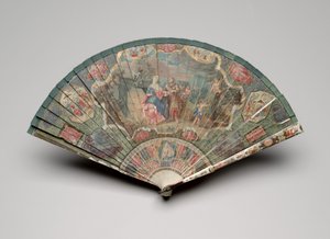 एक भाग्य टेलर और चिनोइसेरी रूपांकनों के साथ ब्रिस फैन, c.1700-25 (हाथीदांत ब्लेड, रेशम रिबन, कछुआ, पेस्ट रत्नों और पीतल के पाश पर गौचे) द्वारा अज्ञात कलाकार