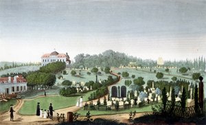 Père Lachaise का कब्रिस्तान, लगभग 1820 - कौरवोज़ियर द्वारा ""व्यूज़ ऑफ़ पेरिस"" में द्वारा अज्ञात कलाकार