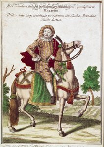 Commedia dell'arte: मेज़ेटिनो के चरित्र का प्रतिनिधित्व, इतालवी कॉमेडी के ज़ान्नी (वैलेट) में से एक। 18वीं सदी के थिएटर संग्रहालय, म्यूनिख की नक्काशी द्वारा अज्ञात कलाकार