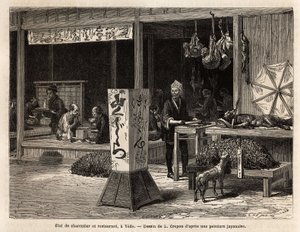 ग्राहक एक रेस्तरां के मंच पर बैठे और राहगीरों को पेश कसाई के पड़ोसी, बांस की एक बड़ी जाली के नीचे एक सूअर, लटकते हुए खाते हैं, इसके खेल के बेहतरीन टुकड़े, जैसे कि गिलहरी, खरगोश या बंदर, जिसका चढ़ते चेहरे बन जाते हैं द्वारा अज्ञात कलाकार