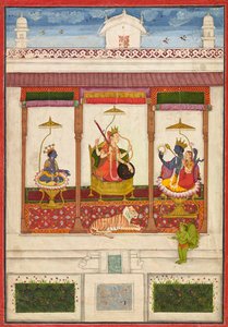 एक महल में कृष्ण और विष्णु के साथ देवी द्वारा अज्ञात कलाकार