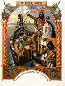 डाई निबेलुंगेन, 1854 में हेनरिक डोर्न (1804-1892) द्वारा रचित ओपेरा, जर्मन कंडक्टर और संगीतकार। 19वीं सदी का क्रोमोलिथोग्राफ। द्वारा अज्ञात कलाकार