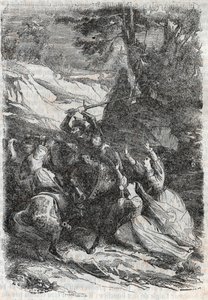 डोरालिस और इसाबेल मैंड्रिक और जेरबिन को अलग करना चाहते हैं - 1851 के उत्कीर्णन से "" रोलैंड फ़्यूरिक्स "" द्वारा अज्ञात कलाकार