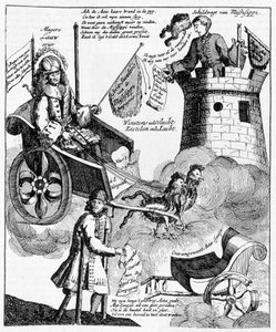 मिसिसिपी मामले पर जॉन लॉ (1671-1729) के खिलाफ डच व्यंग्य प्रिंट द्वारा अज्ञात कलाकार