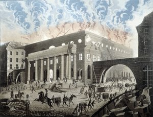 1820 में पेरिस में ओडियन की आग। द्वारा अज्ञात कलाकार