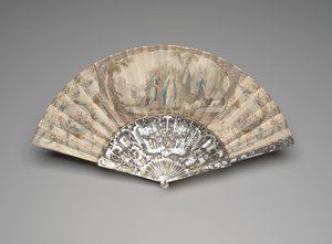 जैकब के साथ फोल्डिंग पंखा, रेचेल वेल से, c.1760s-70s (एकल चर्मपत्र पत्ती पर गौचे और वॉटरकलर, मदर-ऑफ-पर्ल, गिल्डिंग और पेस्ट रत्नों) द्वारा अज्ञात कलाकार