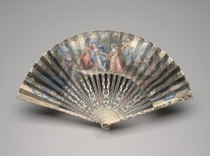 एक शास्त्रीय विषय के साथ तह प्रशंसक, संभवतः विवाह का एक रूपक, c.1750s-60s (एकल मखमली पत्ती पर गाउचे, हाथी दांत, गिल्डिंग, गऊचे और पीतल) द्वारा अज्ञात कलाकार