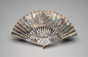 एक देहाती दृश्य के साथ तह पंखा, c.1740-60 (डबल पेपर लीफ पर गौचे, मदर-ऑफ-पर्ल, गिल्डिंग और पेस्ट मणि) द्वारा अज्ञात कलाकार
