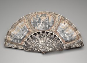 "ग्रिसल" दृश्यों के साथ सीलिंग फैन, c.1780s (डबल रेशम पत्ती, पीतल, धातु के धागे, हड्डी या हाथीदांत, गिल्डिंग, मदर-ऑफ-पर्ल और पेस्ट रत्नों पर गौचे) द्वारा अज्ञात कलाकार