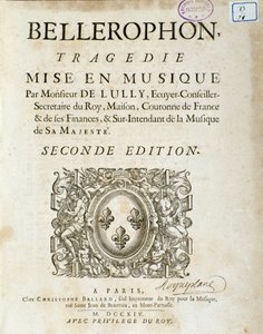 जीन बैप्टिस्ट लुली (जियोवन्नी बतिस्ता लुल्ली) (जीन-बैप्टिस्ट) (1632-1687) द्वारा प्रस्तावना के साथ पांच कृत्यों में "" बेलेरोफ़ोन "" लिरिक त्रासदी का फ्रंटिसपीस। 1714. द्वारा अज्ञात कलाकार