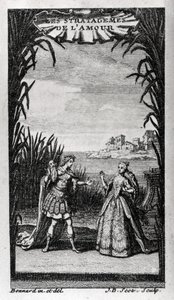डेस्टौचेस आंद्रे कार्डिनल (1672-1749) द्वारा ओपेरा बैले या वीर बैले के लिए पियरे-चार्ल्स (पियरे चार्ल्स) रॉय फ्रेंच लिबरेटिस्ट (1683-1764) द्वारा "" लेस स्ट्रैटेजम्स डी ल'अमोर "" का फ्रंटपीस। १७२६. द्वारा अज्ञात कलाकार