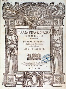 Orazio Vecchi . द्वारा Amfiparnaso मैड्रिगल कॉमेडी से फ्रंटिसपीस द्वारा अज्ञात कलाकार
