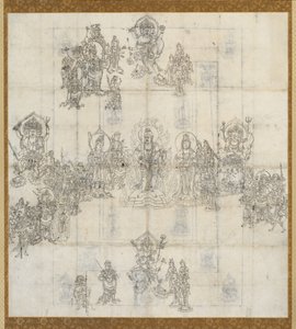 परोपकारी राजा सूत्र मंडल के लिए प्रतीकात्मक रेखाचित्र (ज़ुज़ो) द्वारा अज्ञात कलाकार
