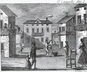 इल कैंपिएलो अधिनियम I - कार्लो गोल्डोनी (1707-1793) - 18 वीं शताब्दी की उत्कीर्णन द्वारा अज्ञात कलाकार