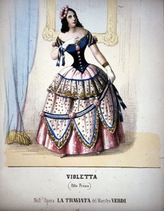 Giuseppe Verdi के "ट्रैविटा" में वायलेट्टा वालेरी के चरित्र का चित्रण। 19वीं सदी की नक्काशी। द्वारा अज्ञात कलाकार