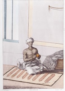 भारतीय संस्कृति, सभ्यता और समाज: पारंपरिक भारतीय ताल के साथ संगीतकार। 1808 से उत्कीर्णन। द्वारा अज्ञात कलाकार