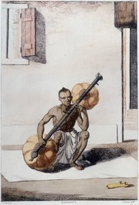 भारतीय संस्कृति, सभ्यता और समाज: पारंपरिक भारतीय वाद्य यंत्र के साथ संगीतकार। 1808 से उत्कीर्णन। द्वारा अज्ञात कलाकार
