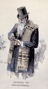 यहूदी धर्म: 1890 से उत्कीर्ण एक बूढ़ा यहूदी व्यक्ति प्रार्थना चूना (तालिट या त्ज़ित्ज़िट) पहने हुए है द्वारा अज्ञात कलाकार