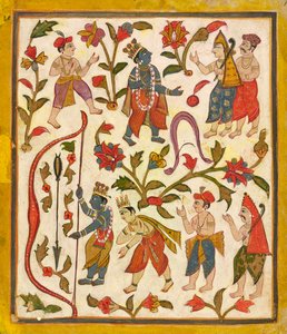 कृष्ण और धनुष, #39;तुला राम#39; emभागवत पुराणem से फोलियो 24 द्वारा अज्ञात कलाकार