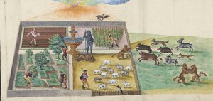 L#39;irruption des betes sauvages lutheriennes dans la vigne du seigneur - जंगली लूथरन जानवरों का प्रभु के अंगूर के बाग में घुसना। quot;थिसॉरस पिक्टुरारमquot; से, अनाम। कागज़ पर पानी के रंग द्वारा अज्ञात कलाकार