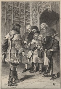 लॉर्ड पैट्रिस चार्टरिस और पर्थ के बुर्जुआ - वाल्टर स्कॉट (1771-1832) द्वारा ऐतिहासिक उपन्यास "द प्रिटी गर्ल ऑफ पर्थ या वेलेंटाइन डे (सेंट वेलेंटाइन डे; या, द फेयर मेड ऑफ पर्थ) के लिए 19 वीं शताब्दी का चित्रण) द्वारा अज्ञात कलाकार