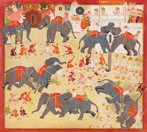 हाथी युद्ध का अवलोकन करते हुए महाराणा राज सिंह द्वारा अज्ञात कलाकार