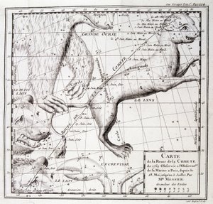 1762 धूमकेतु सड़क का नक्शा और आकाश का नक्शा, मेसियर द्वारा देखा गया - उत्कीर्णन द्वारा अज्ञात कलाकार