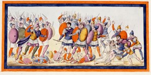 मेनेलस (दाईं ओर), एक यूनानी योद्धा ट्रोजन के एक सहयोगी के तीर से अभी-अभी घायल हुआ है। इलियड, गीत IV। 18 वीं शताब्दी के अंत से उत्कीर्णन। द्वारा अज्ञात कलाकार
