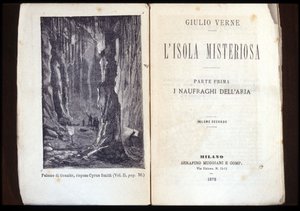 जूल्स वर्ने द्वारा "द मिस्टीरियस आइलैंड" के एक इतालवी संस्करण का पृष्ठ। 1878. मिलान। द्वारा अज्ञात कलाकार