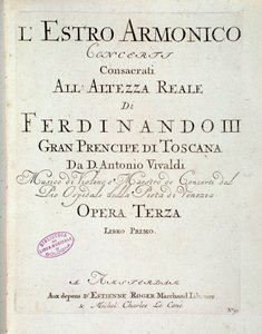 एंटोनियो विवाल्डी द्वारा L'Estro Armonico, Op 3 (हार्मोनिक इंस्पिरेशन) के संगीत स्कोर का पृष्ठ द्वारा अज्ञात कलाकार
