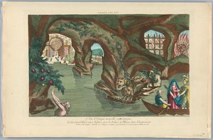पीप-शो, अंडरवर्ल्ड का दृश्य, 7, नया ऑप्टिकल दृश्य, प्रतिनिधित्व, अंडरवर्ल्ड में एनीस का वंश, दूरी में प्लूटो के महल के साथ द्वारा अज्ञात कलाकार