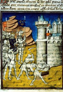 फिलिप द्वितीय अगस्टे (1165-1223) और 14वीं शताब्दी के अंत में "ग्रैंड्स क्रॉनिकल्स डी सेंट-डेनिस" में एक चिनॉन - लघु। (रेफरी। 512, 237r) बिब्लियोथेक म्युनिसिपेले डी टूलूज़ को प्राधिकरण के लिए आवेदन (टेलीः 05 62 27 66 66) द्वारा अज्ञात कलाकार