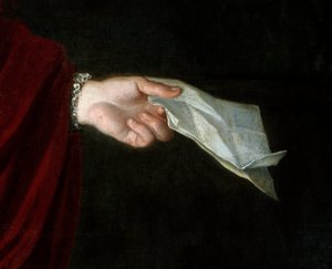 कार्डिनल डी कैंबाउट डी कोइस्लिन (1636-1706) ईव डी'ऑरलियन्स का पोर्ट्रेट, लॉन्गपोंट से पहले। मुड़े हुए पत्र का विवरण जो वह अपने हाथ में रखता है (रिक्त पृष्ठ)। १७वीं सदी की अनाम पेंटिंग। तेल के रंगों से केन्वस पर बना चित्र। अनिवार्य उल्लेख: सुली सुर लॉयर द्वारा अज्ञात कलाकार