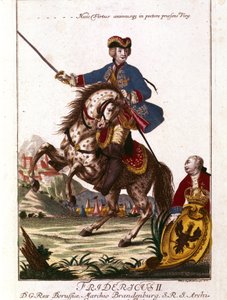 प्रशिया के फ़्रेडरिक द्वितीय का पोर्ट्रेट (1712-1786) जिसे फ़्रेडरिक द ग्रेट के नाम से जाना जाता है। 18 वीं शताब्दी की नक्काशी। . द्वारा अज्ञात कलाकार